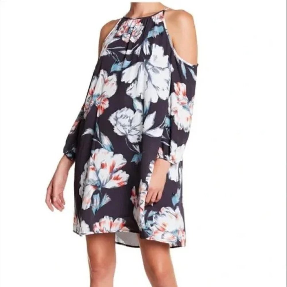 Women's S 1.State Floral Print Cold Shoulder Dress Flowy Cold Shoulder